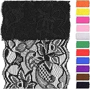 Swpeet 5 Yard by 3.15" Wide Black Lace Fabric Stretch Elastic, Trim Lace Ribbon, Elastic Sewing Trim Ribbon for Garment, Headbands, Wedding Bouquet Making DIY Crafts