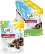 DOLE California Whole Pitted Dates, 8 Ounce Pouch - Pack of 12