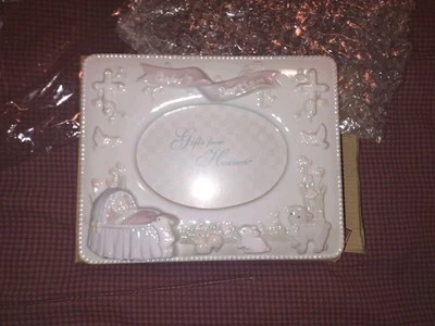 Russ Baby Girl Pink Baptism Picture Frame Gift Set white/Pink (New In Box)