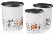 Tupperware Pawsome Pets~3-Pc~One Touch Canister Set~Black Seals~NEW! Cute!! NLA