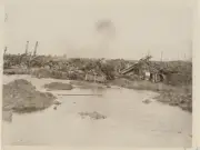 REPRINT OF ORIGINAL WWI PHOTO OF SOLDIERS OVERLOOKING DEBRIS