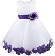 [Yhong] Flower Girl Tulle Petals Dress Kids Sleeveless Wedding Bridesmaid Dress Formal Pageant Party Ball Gown