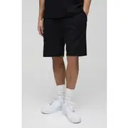 Mens Black Relaxed Man Embroidered Waffle Shorts