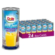 Dole 100% Pineapple Mango Juice, No Added Sugar, 8 Fl Oz (Pack of 24)