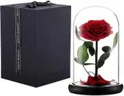 Real Preserved Rose in Glass Dome - Gift for Her - Eternal Rose for Thanksgiving, Christmas, Valentine's Day, Birthday, Mother's Day (Red) Black 12...