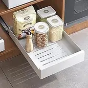 Kitstorack Telescopic Drawer, Extendable Storage Shelves for Kitchen Cabinets, Pull-Out Organiser, White, 30 cm W x 43 cm D x 9 cm H