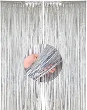 YALLOVE 2 Pack Foil Curtain Backdrop, Silver Metallic Tinsel Foil Fringe Curtains Photo Booth Props for Christmas Birthdays Baby Showers Decorations