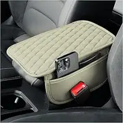 Thin Arm Rest Cover for Car,Leather+Memory Foam Center Console Cover with Storage Bags,Universal Middle Console Cover Car Accessories Interior for Most Cars Center Consoles (Light Beige)