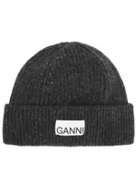 Ganni Fitted Ribbed Wool-blend Beanie - Dark Grey One Size