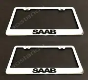 2x SAAB STAINLESS Chrome License Plate Frame w/screw Caps (for: Saab)