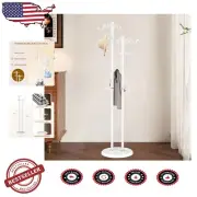 Sturdy White Metal -Pole Coat Rack with 17 Hooks - Heavy-Duty Storage Solution