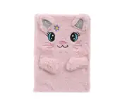 Cartoon Cat Panda Fluffy Diary Girls Journal Notebook Memo Pad Birthday Gift-Pink Cat