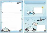 Writing Paper Set Letter Pad with Envelope for Boys Children Police Dezective Children's Motif Letter Paper Pad Lined (A5 Pad with 25 Sheets + 15 Envelopes)