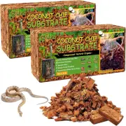 2 Pack Natural Coconut Chip Substrate for Reptiles- Compressed Coconut Husk Rept