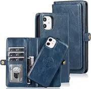 Cavor for iPhone 11 Wallet Case,2 in 1 Magnetic Detachable Case Leather Flip Cover with Stand Feature & Card Slots & Wristlet Strap (6.1")-Navy Blue