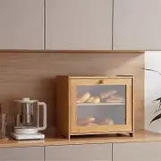 Bamboo Bread Box With Lid - Reusable, Dustproof Kitchen Storage Container For Bread & More - Square Flip-Top Design Light Yellow
