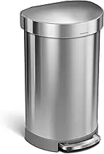 simplehuman Semi-Round Step Rubbish Bin with Liner Rim, Stainless Steel, 45 Liter / 10.5 Gallon