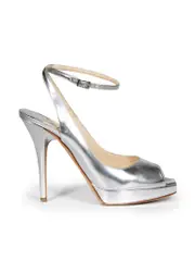 Silver Patent Ankle Wrap Heels