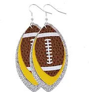 Glitter Football Earrings - Double-Sided Printed Drop Earrings | Handmade Pu Leather Sports Jewelry for Football Fans, Sparkly Layered Football Earrings, Jewelry for Game Day, Perfect for Her.