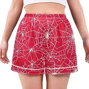 [RPLIFE] White Spiderwebs Red Women Pj Shorts, Cute Light Weight Shorts for Women, Summer Pajamas