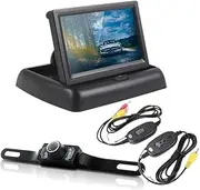 PolarLander Wireless Reversing Camera HD 4.3" LCD Foldable Car Monitor with Rear View Camera IR Night Vision Parking Reverse System