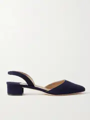 [Manolo Blahnik] Manolo Blahnik - Aspro 30 Suede Slingback Point-toe Pumps - Navy - IT40 IT 40 Blue