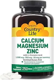 Country Life - Calcium Magnesium Zinc with L-Glutamic Acid - 250 Tablets