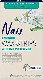 Nair Hair Remover Easiwax Mini Wax Strips – Quick and Precise Hair Removal – Removes Short Hair – For Facial and Sensitive Areas – All Skin Types - 20 Wax Strips and 2 Aftercare Wipes