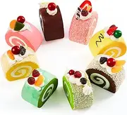 Civaner 8 Pieces Realistic Artificial Simulation Cake Dessert Mixed Fake Cake Food Model Faux Swiss Rolls Decorative Artificial Cake Food for Display Kitchen Decoration Photography Props, 4 Colors