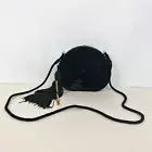 YSL Saint Laurent Womens Velvet Minaudiere Black Nero Shoulder Bag Tassel NWT