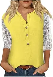 [Generic] Womens Summer 3/4 Sleeve Shirts,Women’s Tops Boho Tops 3/4 Length Sleeve Womens Tops Plus Size Workout Shirts for Women. Womans Shirts/Tops Womens Cotton Tunic Tops Womens Cotton