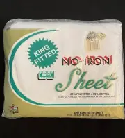 Vintage New K-mart No-Iron King Fitted Sheet Cotton Polyester 78x80 Mattress