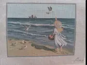 Beach and Girl with Seagulls Hand-painted Needlepoint Canvas