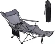 KEFOMOL Camping Lounge Chair, Portable Reclining Camping Chair, Folding Camping Chair with Footrest,Headrest & Storage Bag,Mesh Recliner with Backpack, 300lbs Weight Capacity (Gray)