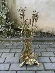 HUNTING THEME Brass Fireplace Tool Set Antique Vintage Style Fire tools, 7.5 kg.
