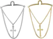 [runootPR] Men's Silver Gold Tie Chain Set Cross 2Pcs Chain Necktie Chains Business Wedding Jewelry Gift, 6.3cm, Brass, No Gemstone