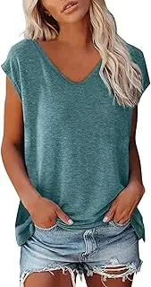[Generic] Summer Tops Baggy Summer T Shirts Beach Vacation Plus Size Fashion Tops for Women, Blue, Small