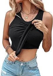[Mayoii] Vest Top with Built in Bra UK Tank Top Camisole Fitted Scoop Neck Ribbed Basics