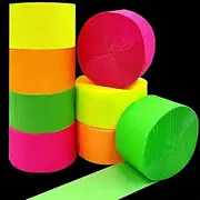 8 Glow Crepe Paper Streamers Rolls, 656ft Glow Party Neon Streamer Decorations UV Reactive Fluorescent Neon Paper Streamers Glow in The Dark Party Supplies