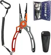 [Pristis] UTA II Fishing Pliers, Multi-Function Split Ring Plier Gear, Saltwater Resistant Teflon Coated Locking Hook Remover Cutter, Stainless Steel Top & Aluminum Body Tool Kit Tackle Set for Bass