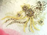 Embroidered 3D Applique Bronze Gold Floral Sequin Patch 14" (DH75)