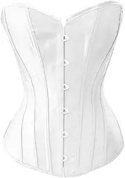 [Chicastic] Black Satin Sexy Strong Boned Corset Lace Up Overbust Bustier Bodyshaper Top - Also White & Red