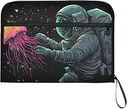 YMXFXP Expandable Filing Folder Astronaut Jellyfish Dots, 13-Pocket Funny Cute Design with Sticky Labels, A4 Letter Size Document Organizer for Office, School, Boys, Girls
