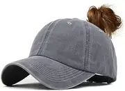 [Generic] Ponytail Baseball Cap, Washed Cotton, Adjustable Buckle, Grey