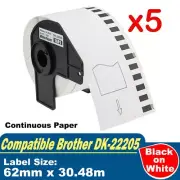 5 Rolls Compatible Brother DK-22205 White Continuous Label for QL-570 QL-700