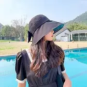 [SXLYKJ] Women Sun Visor Hat Black Plastic Big Brim Sunscreen Sun Hat Female Summer Face-Covering Sun Hat Anti-Ultraviolet Breathable Empty Top Fisherman Hat (54~58cm) (Color : Black)