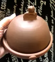 Vtg Unused TerraCotta Clay ART POTTERY CHEESE DISH Domed Plate Mouse Raku BUTTER