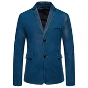 Men's Casual Solid Colour 2 Button Corduroy Blazer Blue L