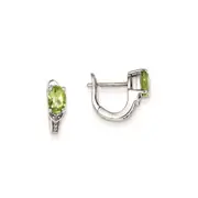 Sterling Silver Diamond u0026 Peridot Oval Hinged Earrings