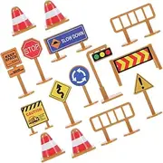KONTONTY Educational Road Sign Toys for Kids Mini Traffic Barricades Set with Road Cones Miniature Signs Safe Construction Toys